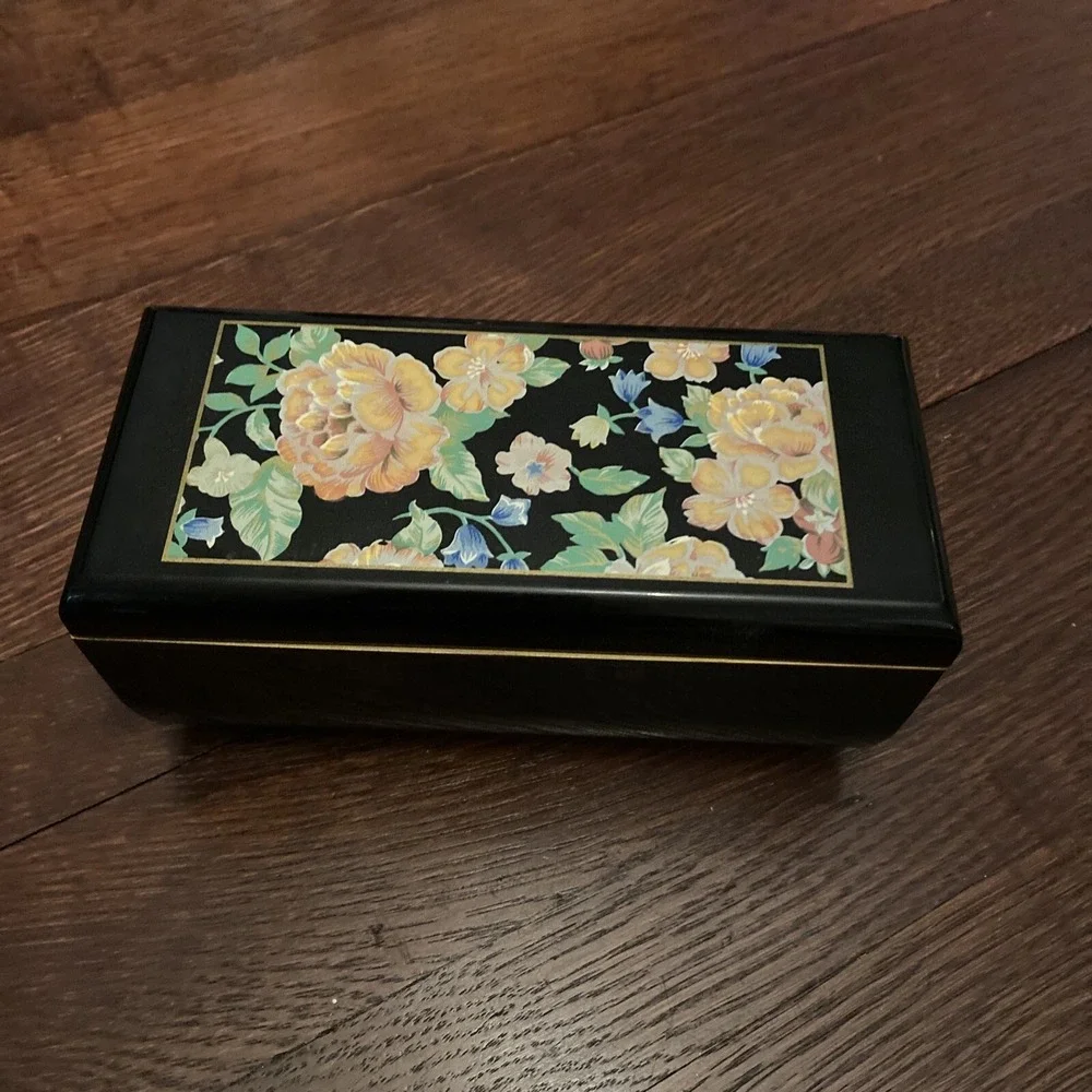 Beautiful Otagiri Tavistock Laquerware Mirror Music Box FEELING‎ Floral Garden